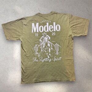 Modelo Cerveza Mens XL Olive Green The Fighting Spirit Cowboy Graphic T-Shirt